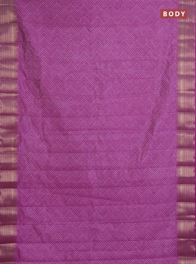 Semi raw silk saree lavender with allover zigzag prints and temple design zari woven border