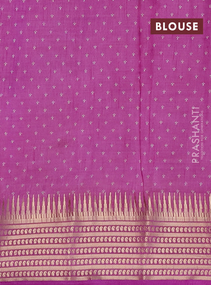 Semi raw silk saree lavender with allover zigzag prints and temple design zari woven border
