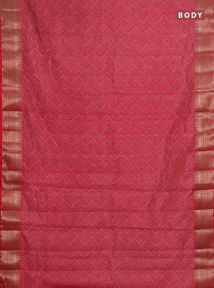 Semi raw silk saree pink shade with allover zigzag prints and temple design zari woven border