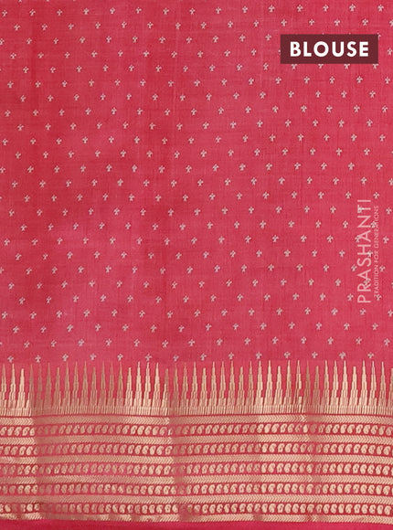 Semi raw silk saree pink shade with allover zigzag prints and temple design zari woven border