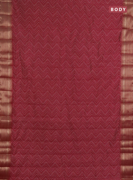 Semi raw silk saree maroon with allover zigzag prints and temple design zari woven border