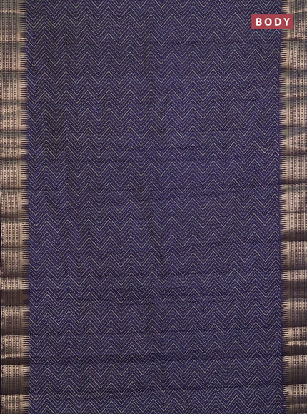 Semi raw silk saree navy blue with allover zigzag prints and temple design zari woven border