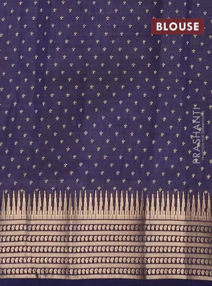 Semi raw silk saree navy blue with allover zigzag prints and temple design zari woven border