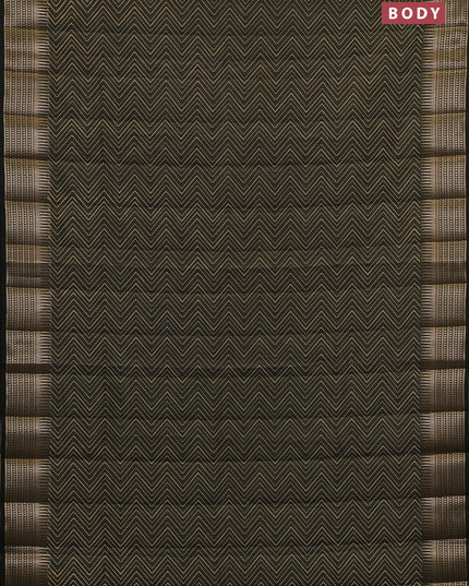 Semi raw silk saree olive green with allover zigzag prints and temple design zari woven border