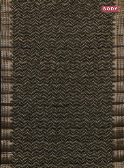 Semi raw silk saree olive green with allover zigzag prints and temple design zari woven border