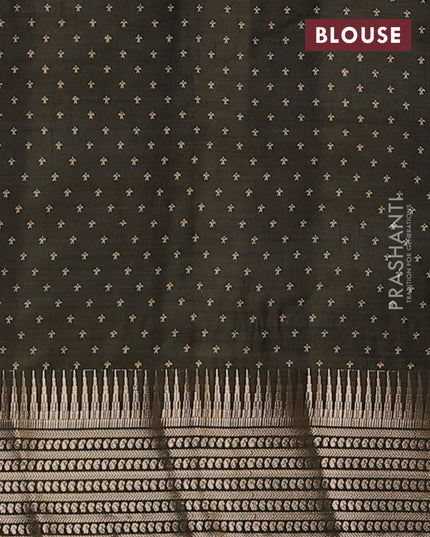 Semi raw silk saree olive green with allover zigzag prints and temple design zari woven border