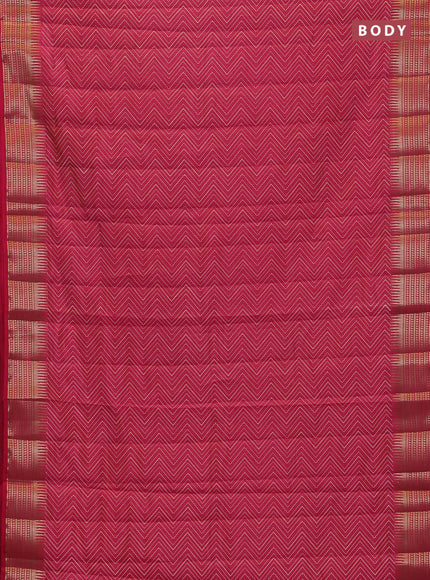 Semi raw silk saree pink with allover zigzag prints and temple design zari woven border