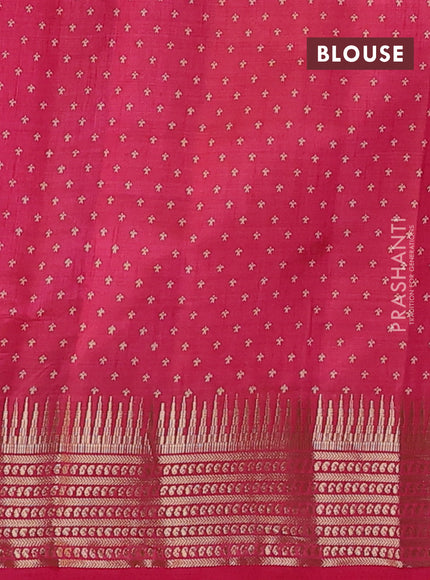 Semi raw silk saree pink with allover zigzag prints and temple design zari woven border