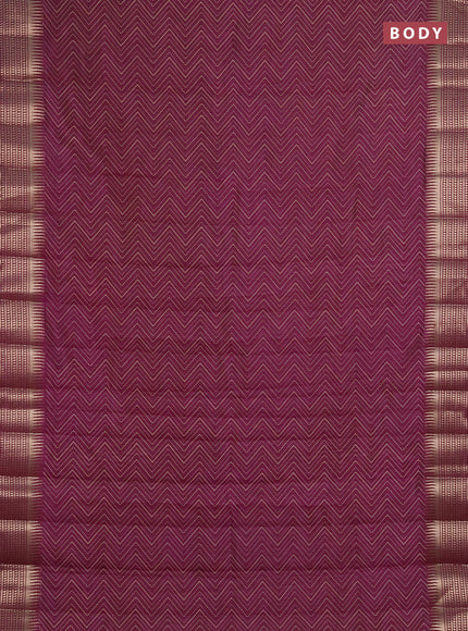 Semi raw silk saree wine shade with allover zigzag prints and temple design zari woven border