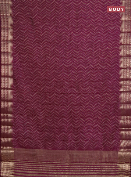 Semi raw silk saree wine shade with allover zigzag prints and temple design zari woven border