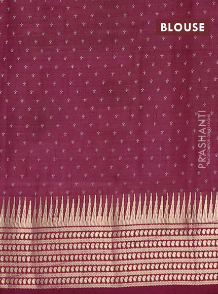 Semi raw silk saree wine shade with allover zigzag prints and temple design zari woven border