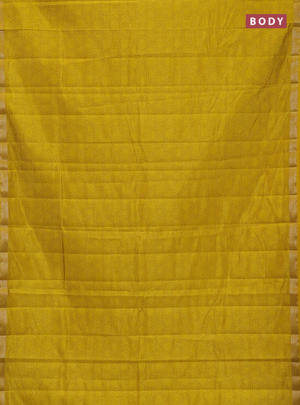 Semi raw silk saree mustard yellow with allover geometric prints and zari woven border