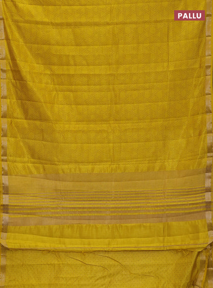 Semi raw silk saree mustard yellow with allover geometric prints and zari woven border
