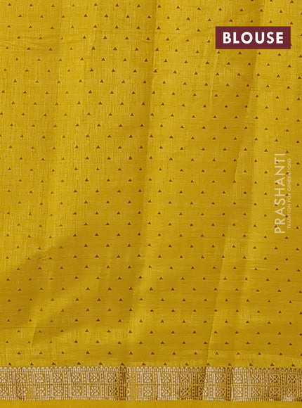 Semi raw silk saree mustard yellow with allover geometric prints and zari woven border
