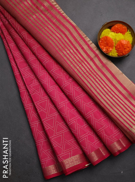 Semi raw silk saree pink with allover geometric prints and zari woven border