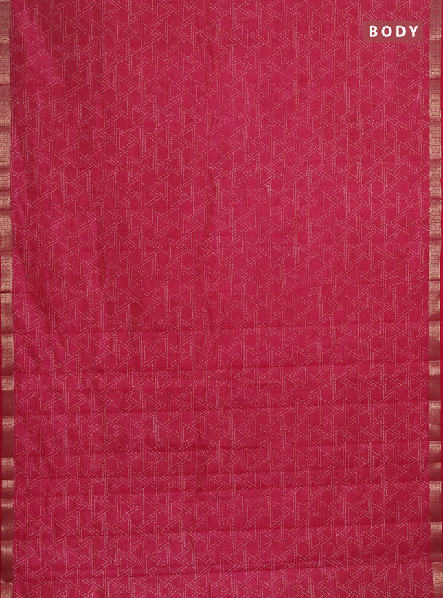 Semi raw silk saree pink with allover geometric prints and zari woven border
