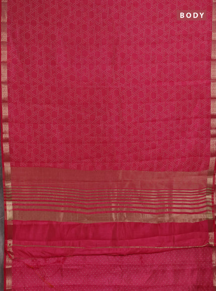 Semi raw silk saree pink with allover geometric prints and zari woven border