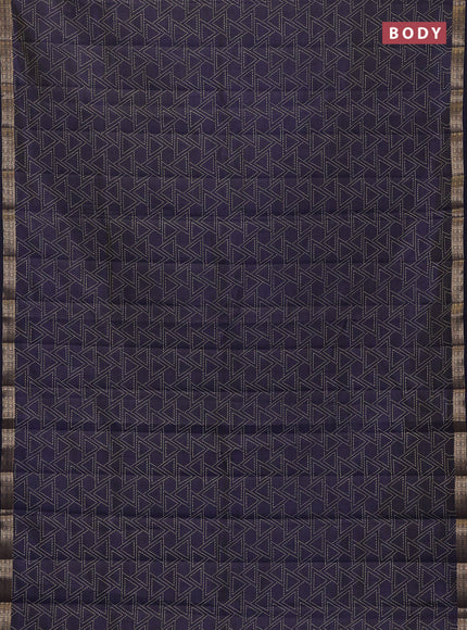 Semi raw silk saree navy blue with allover geometric prints and zari woven border