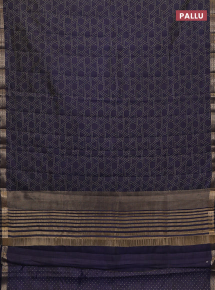 Semi raw silk saree navy blue with allover geometric prints and zari woven border