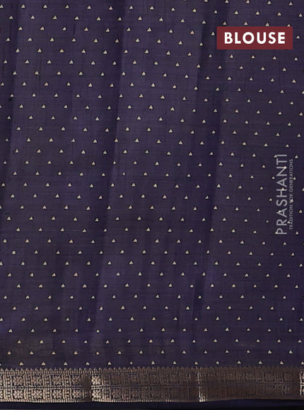 Semi raw silk saree navy blue with allover geometric prints and zari woven border