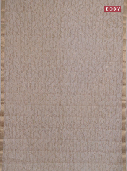 Semi raw silk saree cream with allover geometric prints and zari woven border