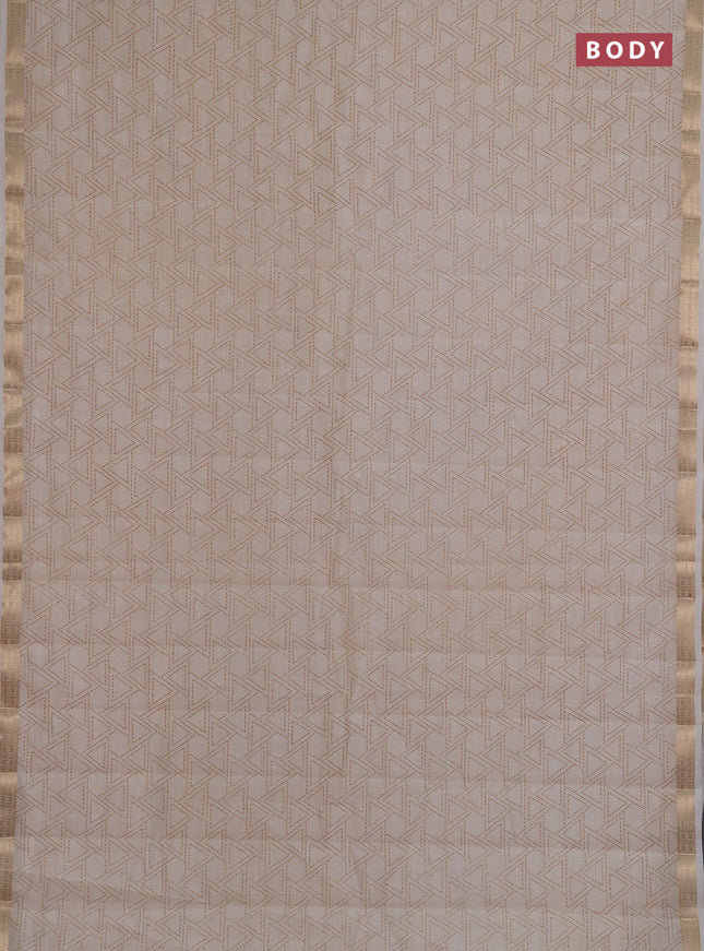 Semi raw silk saree cream with allover geometric prints and zari woven border