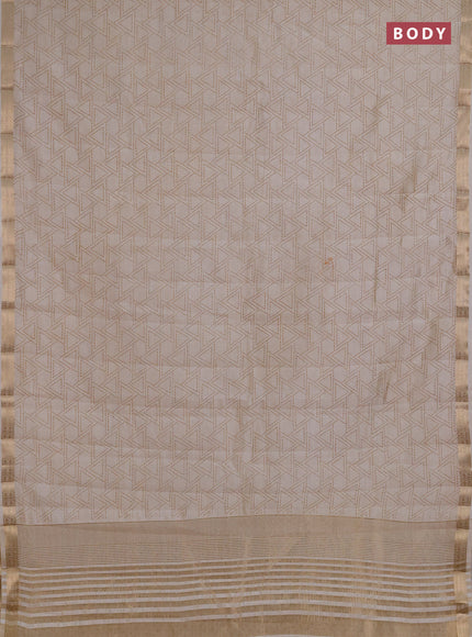 Semi raw silk saree cream with allover geometric prints and zari woven border