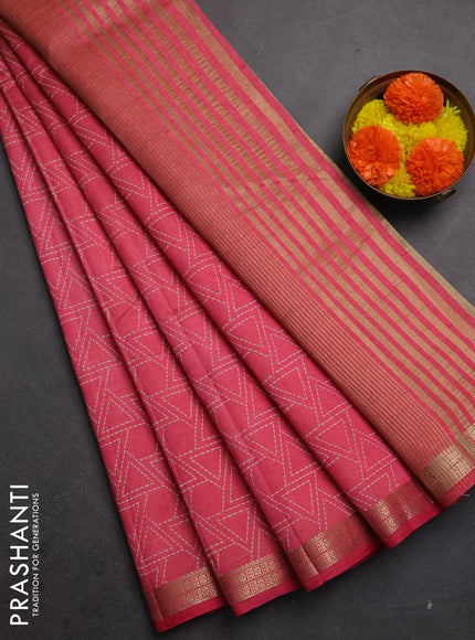 Semi raw silk saree light pink with allover geometric prints and zari woven border