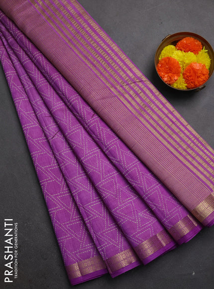 Semi raw silk saree lavender with allover geometric prints and zari woven border