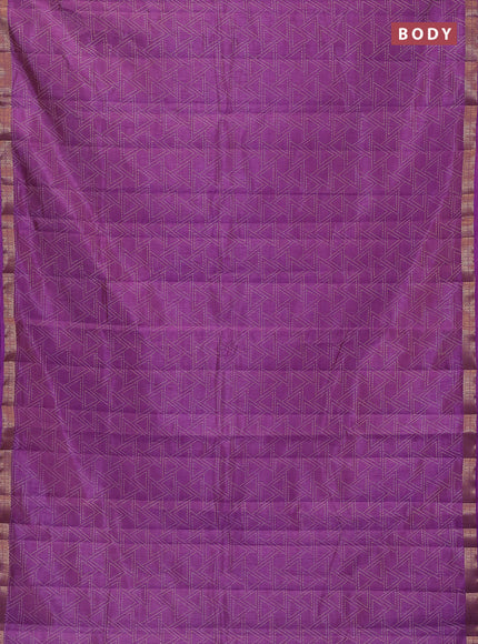 Semi raw silk saree lavender with allover geometric prints and zari woven border