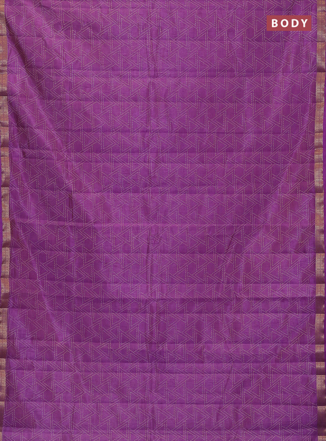 Semi raw silk saree lavender with allover geometric prints and zari woven border