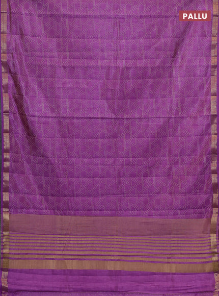 Semi raw silk saree lavender with allover geometric prints and zari woven border