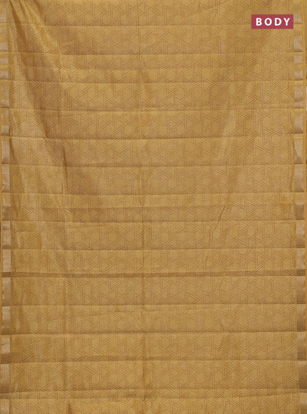 Semi raw silk saree sandal with allover geometric prints and zari woven border