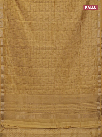 Semi raw silk saree sandal with allover geometric prints and zari woven border