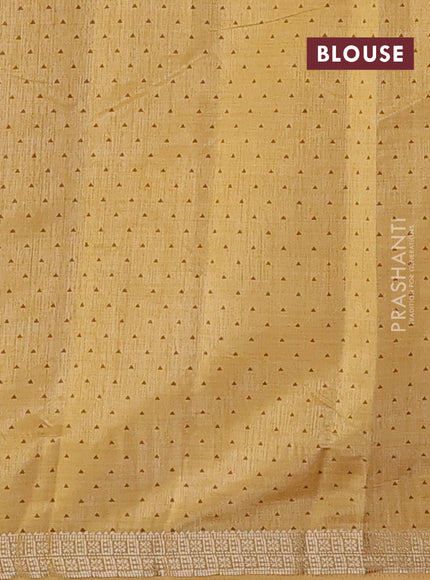 Semi raw silk saree sandal with allover geometric prints and zari woven border