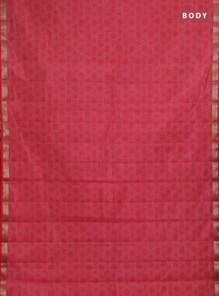 Semi raw silk saree pink shade with allover geometric prints and zari woven border