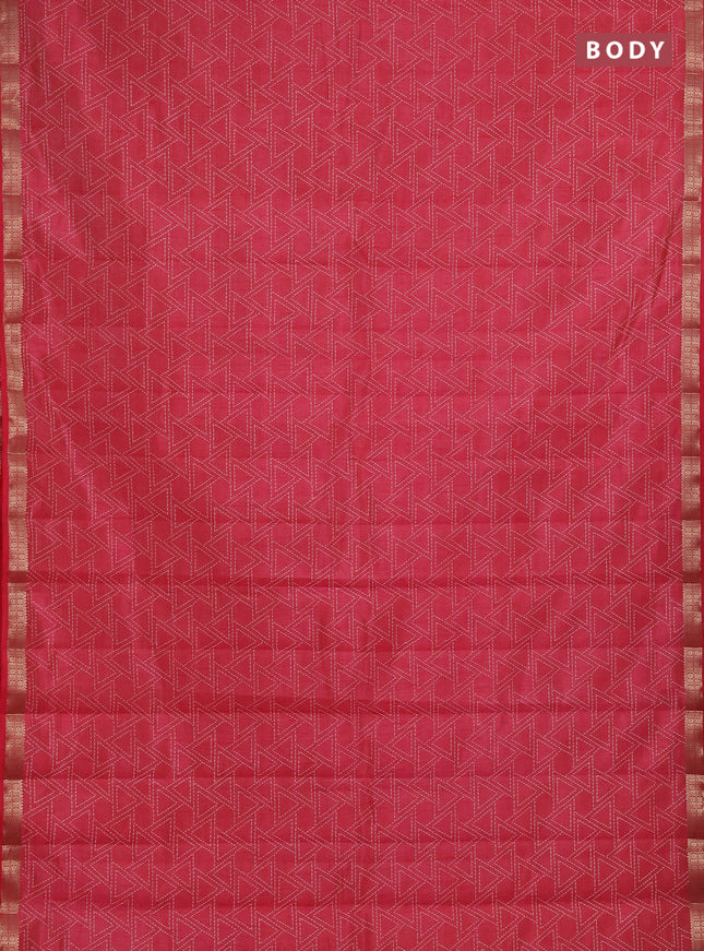 Semi raw silk saree pink shade with allover geometric prints and zari woven border