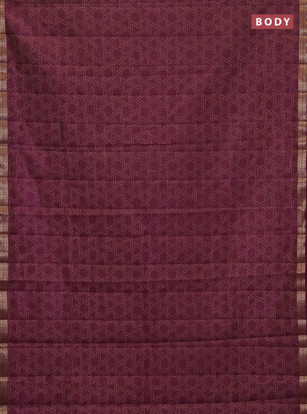 Semi raw silk saree wine shade with allover geometric prints and zari woven border