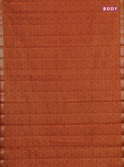 Semi raw silk saree rustic orange with allover geometric prints and zari woven border