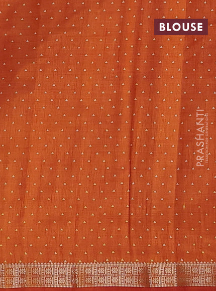 Semi raw silk saree rustic orange with allover geometric prints and zari woven border