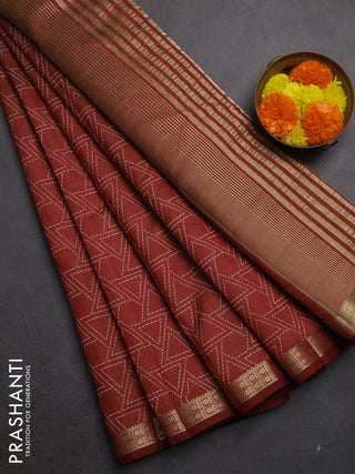Semi raw silk saree maroon with allover geometric prints and zari woven border