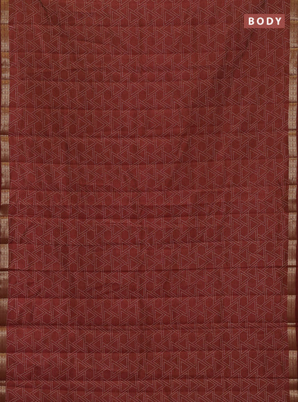 Semi raw silk saree maroon with allover geometric prints and zari woven border