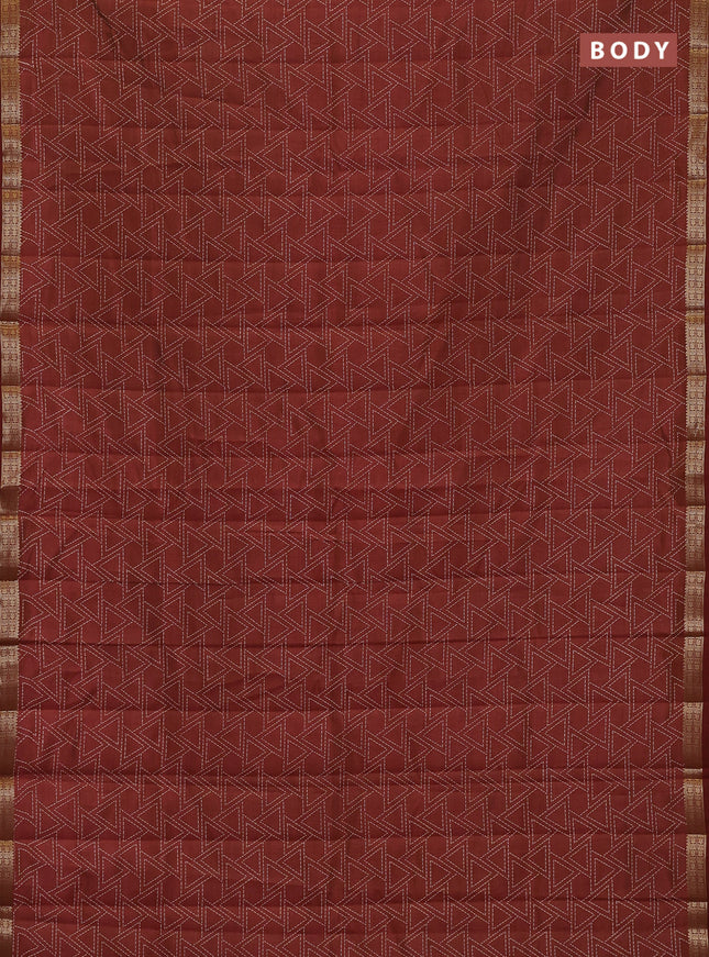 Semi raw silk saree maroon with allover geometric prints and zari woven border