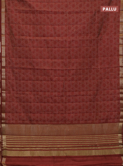 Semi raw silk saree maroon with allover geometric prints and zari woven border
