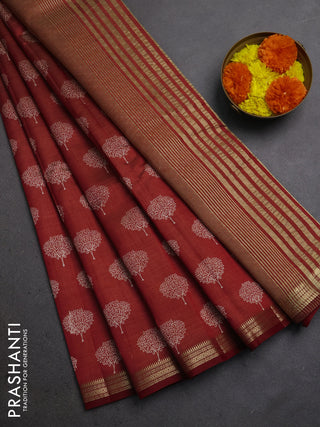 Semi raw silk saree maroon with allover butta prints and small zari woven border