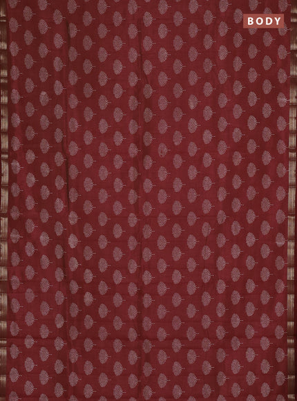Semi raw silk saree maroon with allover butta prints and small zari woven border