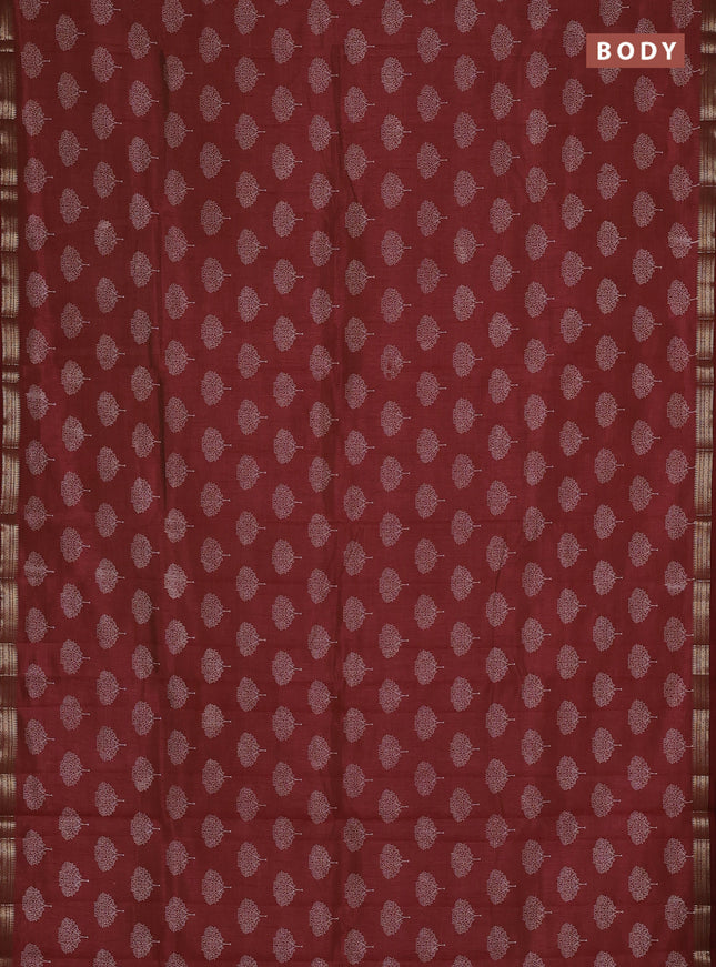 Semi raw silk saree maroon with allover butta prints and small zari woven border