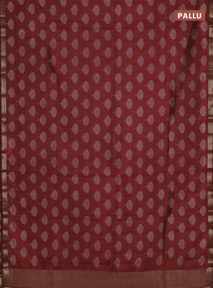 Semi raw silk saree maroon with allover butta prints and small zari woven border