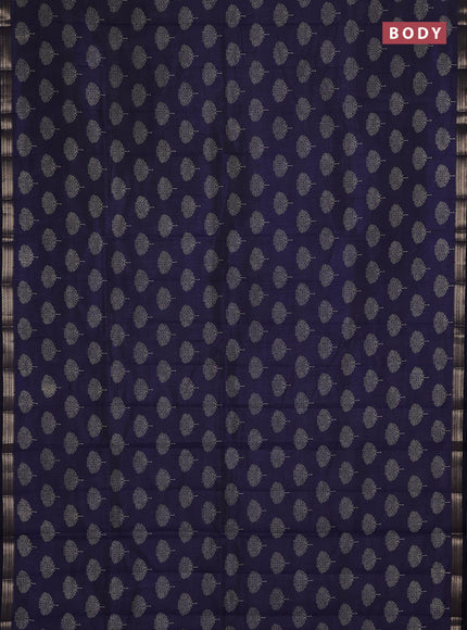 Semi raw silk saree navy blue with allover butta prints and small zari woven border