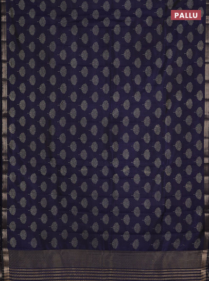 Semi raw silk saree navy blue with allover butta prints and small zari woven border